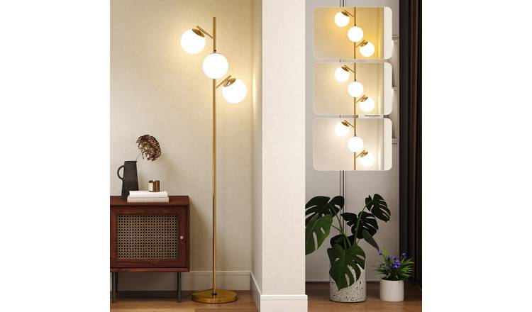 HOMCOM Steel And Glass 3 Light Tree Floor Lamp - Gold