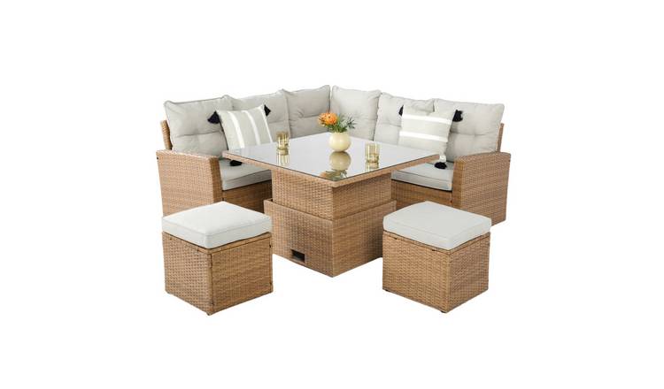 HomeGardenDirect St Tropez 6 Seater Corner Sofa With Glass Rising Table - Brown
