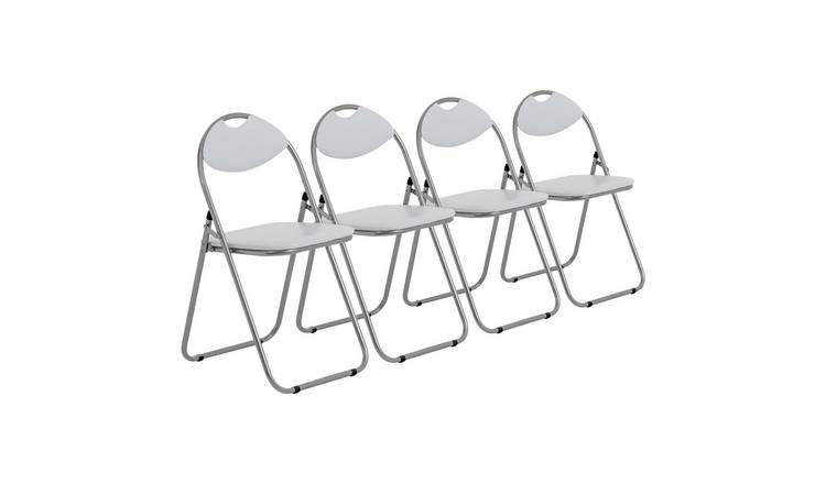 Harbour Housewares Padded Folding Chairs - White/Silver - Pack of 4