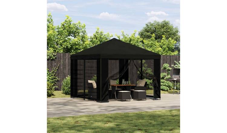 Walplus 3 x 3 m Polyester Steel Garden Gazebo with Sidewalls - Black
