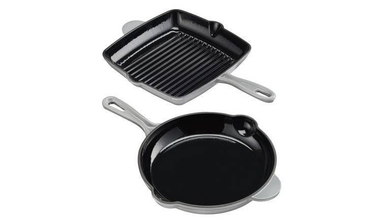 Cooks Professional 2 Piece Cast Iron Frying Pan and Skillet Set - Grey