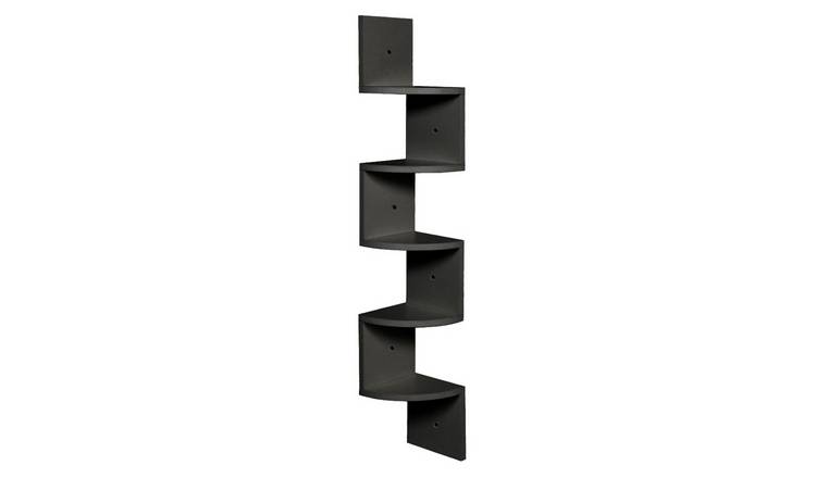 Living and Home 5-Tier Zigzag Corner Floating Shelf Unit - Black