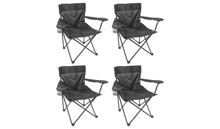 Harbour Housewares Folding Canvas Camping Chairs - Matt Black/Black - Pack of 4