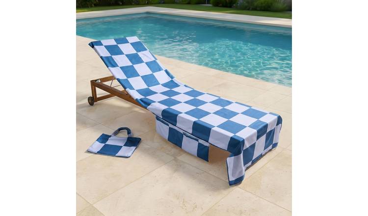 OHS Checkerboard Microfibre Beach Towel in a Bag - Blue
