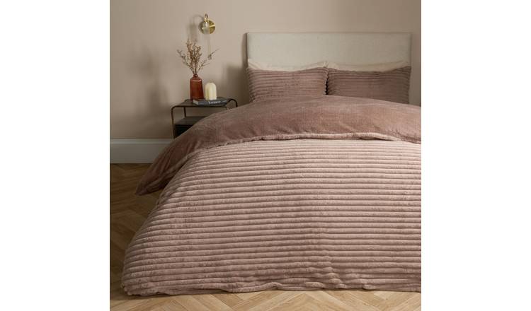OHS Ribbed Duvet Cover Faux Fur Winter Warm Bedding Set Mink - Double