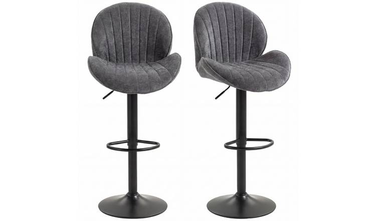 HOMCOM Set of 2 Chenille Upholstered Bar Stools with Back and Footrest - Grey