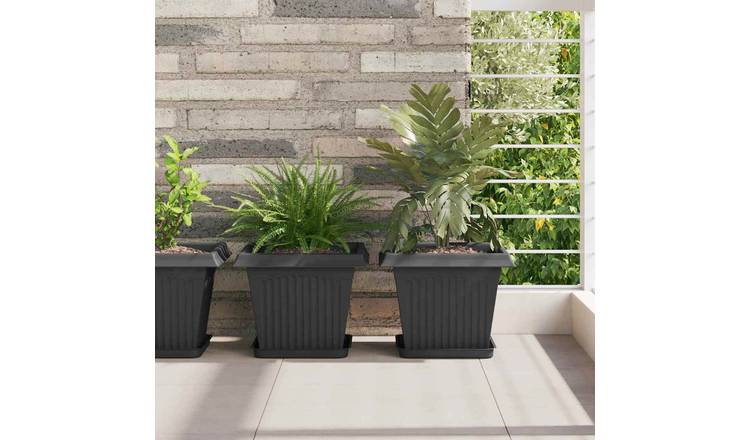 Walplus Pack of 6 Plastic Square Garden Planter Tray - Black - 21 x 21 x 2 cm