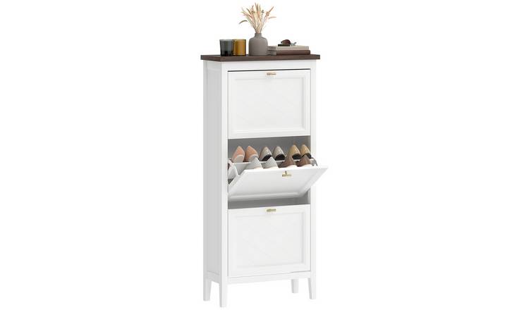 HOMCOM Narrow Shoe Storage Cabinet with 3 Flip Drawers- White