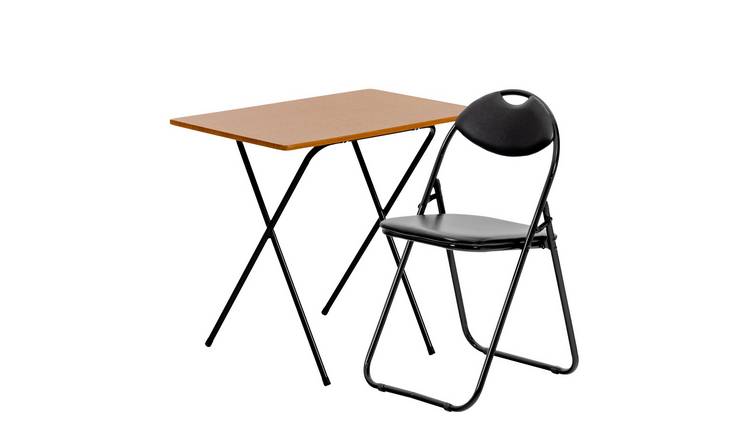 Harbour Housewares Wooden Folding Desk & Chair Set - Natural/Black