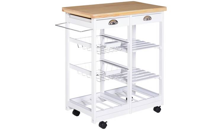 HOMCOM Rolling Kitchen Trolley with Wine Rack - White