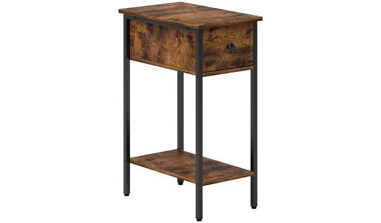 HOMCOM Industrial Narrow Side Table with Drawer and Shelf - Rustic Brown