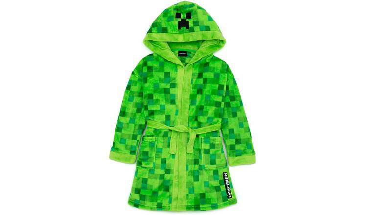 Minecraft Pixel Creeper Novelty Print Kids Unisex Bathrobe 9-10 Years - Green