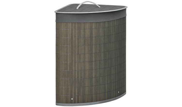 HOMCOM Bamboo Corner Laundry Hamper - Grey