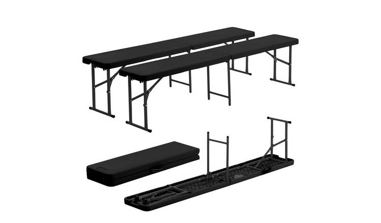 Harbour Housewares Folding Camping Benches - 180cm (6ft) - Black - Pack of 2