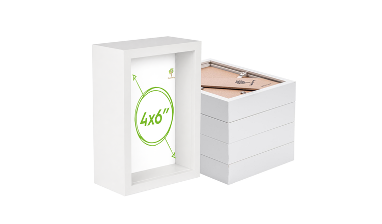 Nicola Spring 3D Deep Box Photo Frames - 4 x 6" - Set of 5 - White