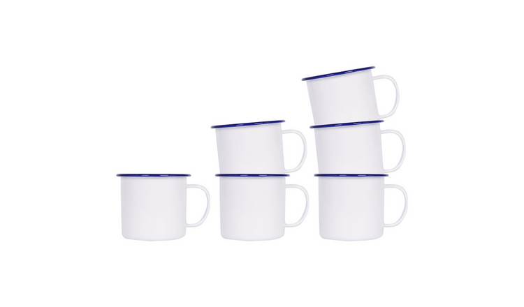 Argon Tableware White 568ml Enamel Mugs Pack of 6 - Blue