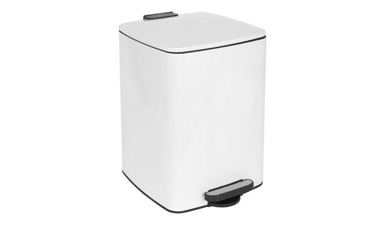 Harbour Housewares Square Stainless Steel Kitchen Pedal Bin - 20L - White