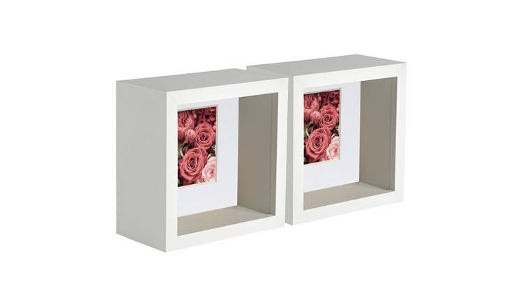 Nicola Spring 3D Deep Box Photo Frames - 4 x 4" with Mount - Set of 5 - White