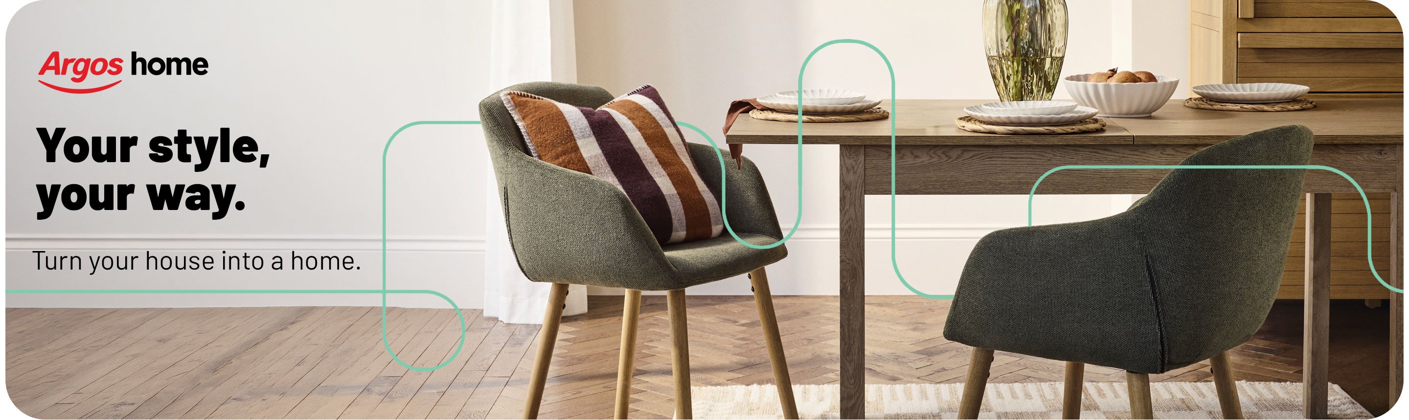 Argos home dining table with green chairs