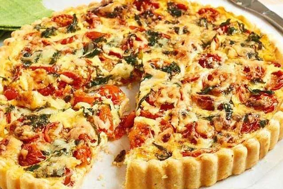 Cherry tomato and basil quiche.
