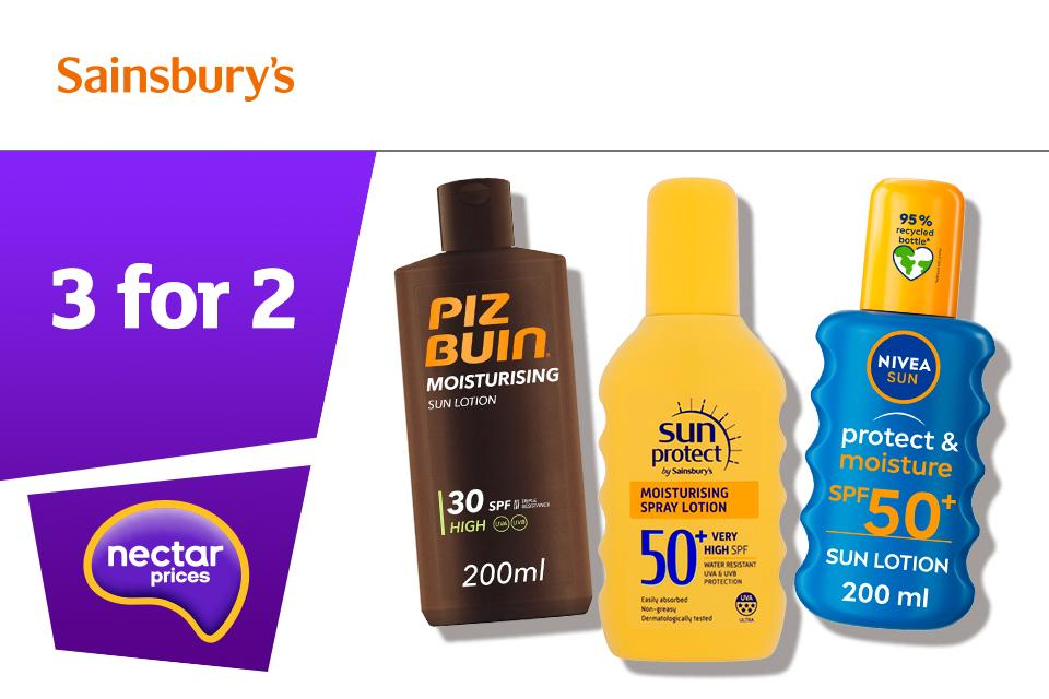 3 for 2 on selected suncare.
