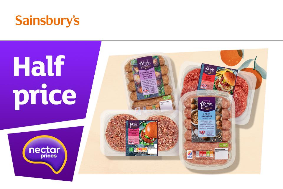 Half price burgers & sausages.