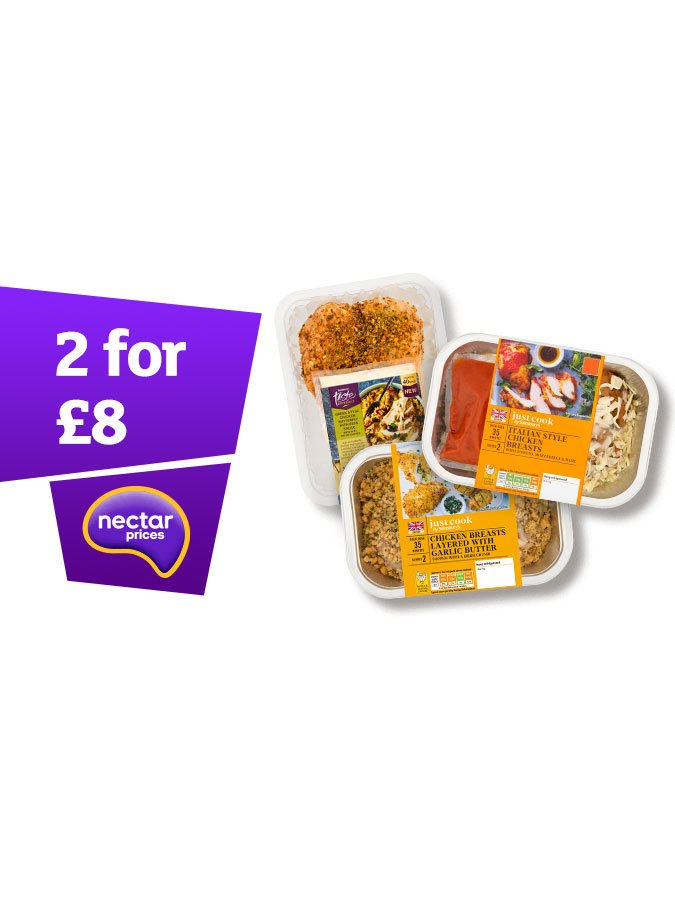 Buy any 2 for £8 with Nectar on selected Just Cook lines.