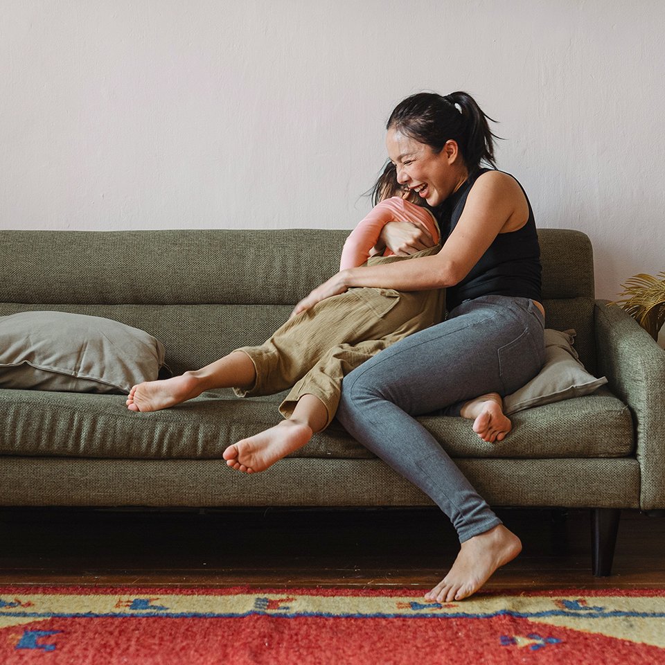 Woman and child on the couch