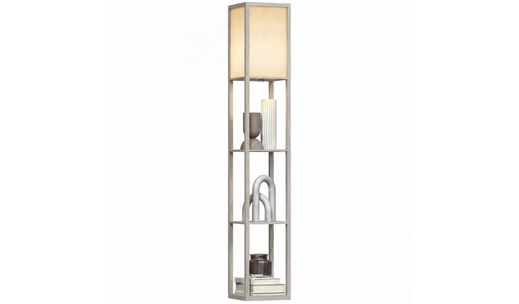 HOMCOM 3 Tier Modern LED Floor Lamp with Storage - Oak