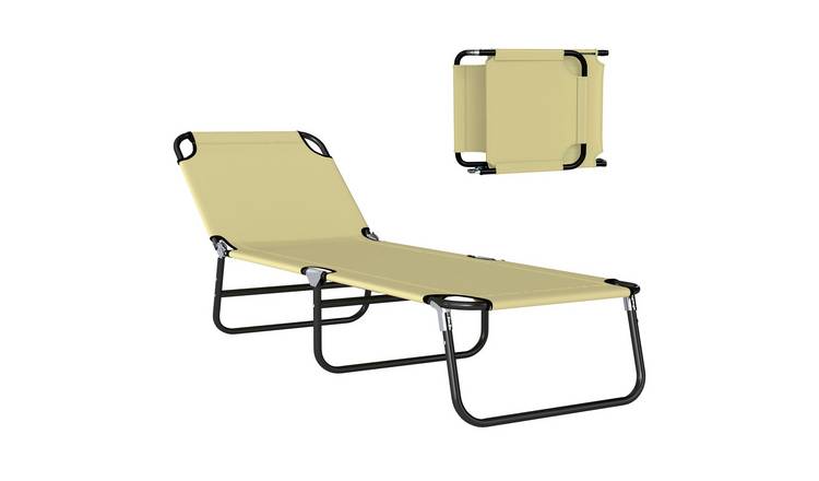 Outsunny Foldable Reclining Garden Sun Lounger - Beige