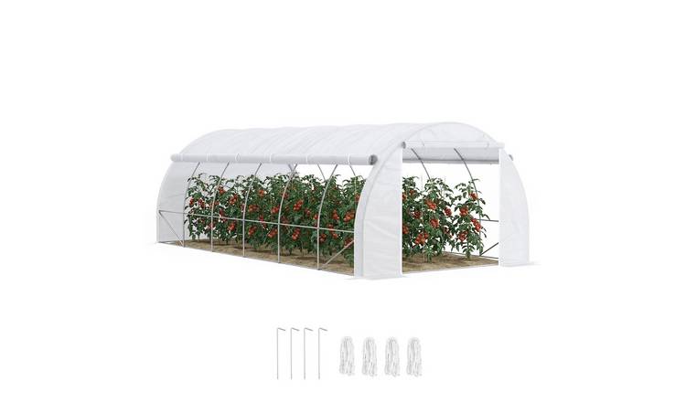 Outsunny Steel Tunnel Greenhouse with Roll Up Side Walls - White