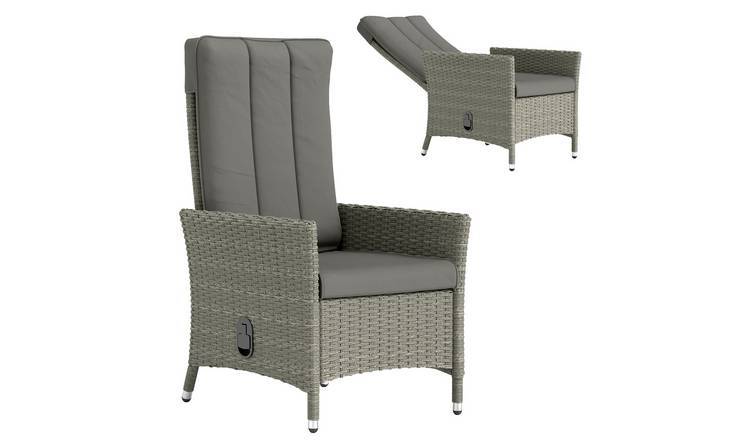 Outsunny Rattan Adjustable Recliner Armchair with Backrest - Grey