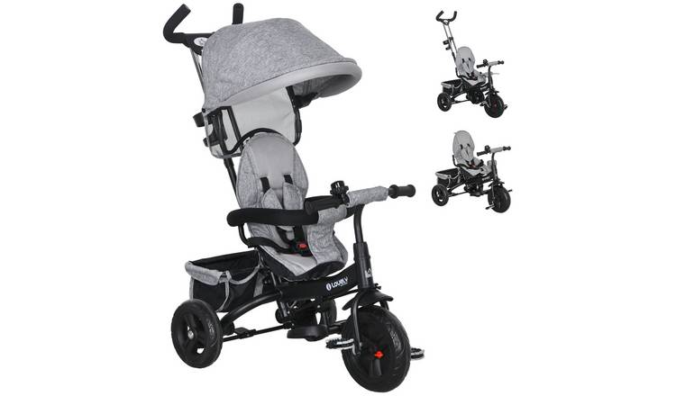HOMCOM 6 in 1 Parent Handle Canopy 5 Point Harness Storage Baby Trike - Grey