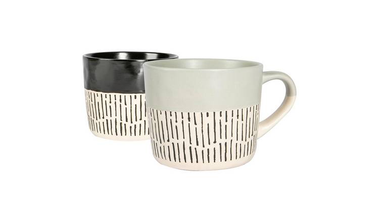 Nicola Spring Ceramic Dipped Dash Coffee Mugs - 475ml - Black/Grey