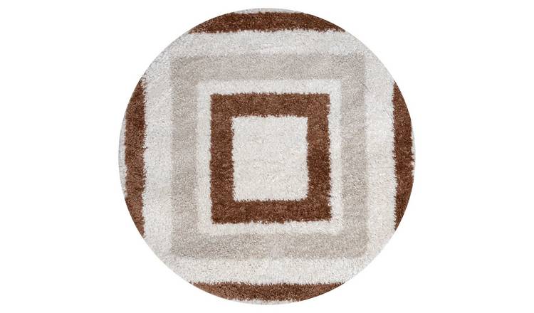 The Rugs Terracotta Moodi Border Round Shaggy Rug - 120cm
