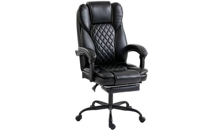 HOMCOM Faux Leather Office Chair with Reclining Back and Footrest - Black