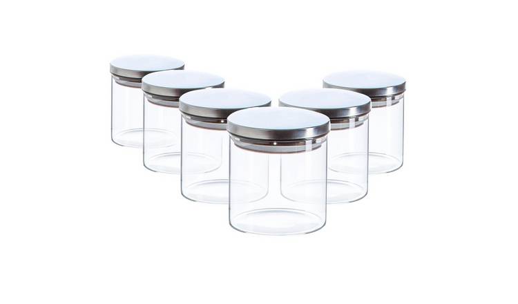 Argon Tableware Scandi Storage Jars with Metallic Lids  - Silver - Set of 6