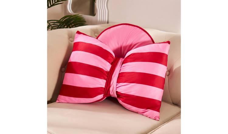 OHS Striped Bow Shaped Scatter Cushion  - Pink/Red - 35 x 50cm