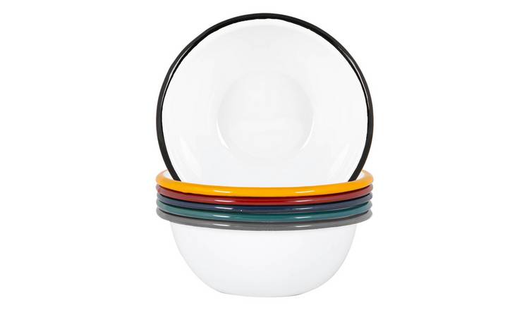 Argon Tableware White Enamel Bowls - 6 Colours - Pack of 6