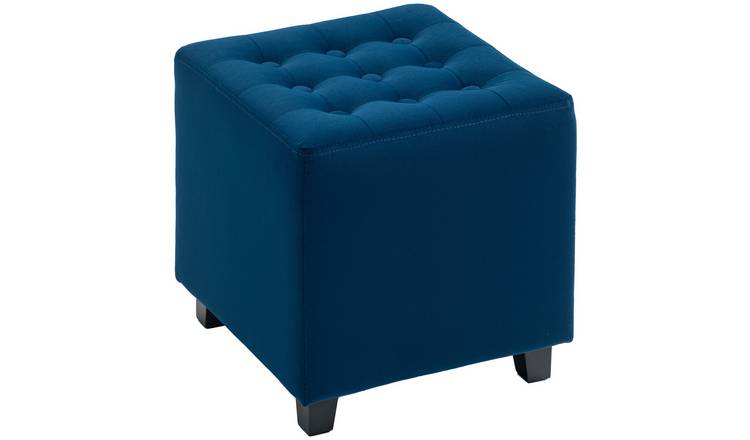 HOMCOM Small Velvet Footstool Ottoman with Rubber Wood Legs - Blue