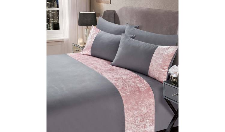 OHS Crushed Velvet Duvet Cover Set Silver/Blush - Double