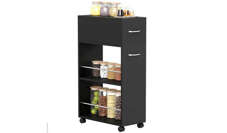 HOMCOM 3 Tier 4 Universal Wheels Kitchen Cart Trolley - Black