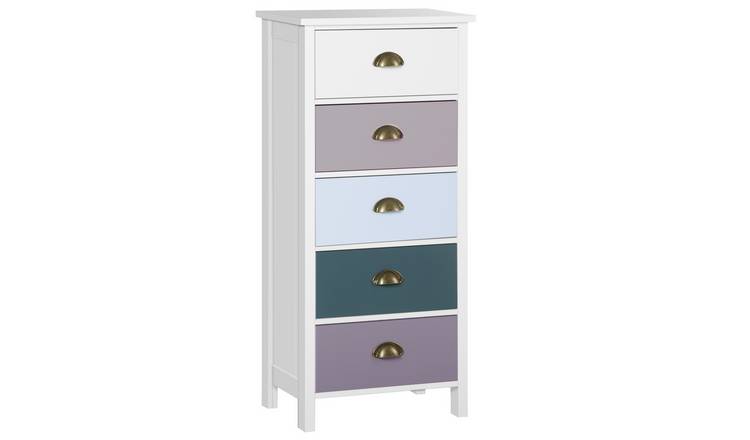 HOMCOM 5 Drawer Dresser with Metal Handle - Multi Coloured