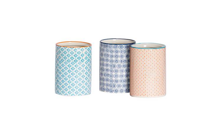 Nicola Spring Hand-Printed Kitchen Canisters - 3 Colours - Pack of 3