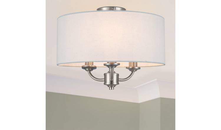 Cosylyte Winston 3 Light Classic Faux Linen Shade Ceiling Light - Brushed Nickel