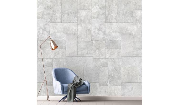Grandeco Limestone 3 lane Repeatable Textured Wallpaper Mural  - Grey