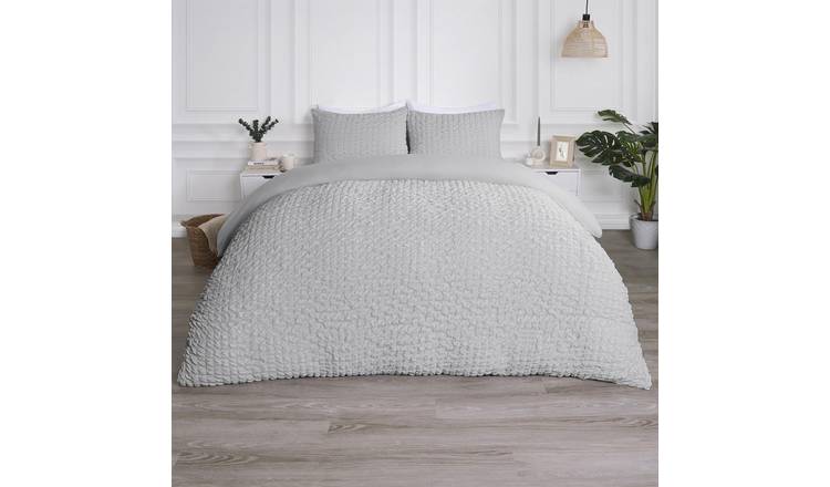 OHS Seersucker Duvet Cover Set Geo Silver - Double
