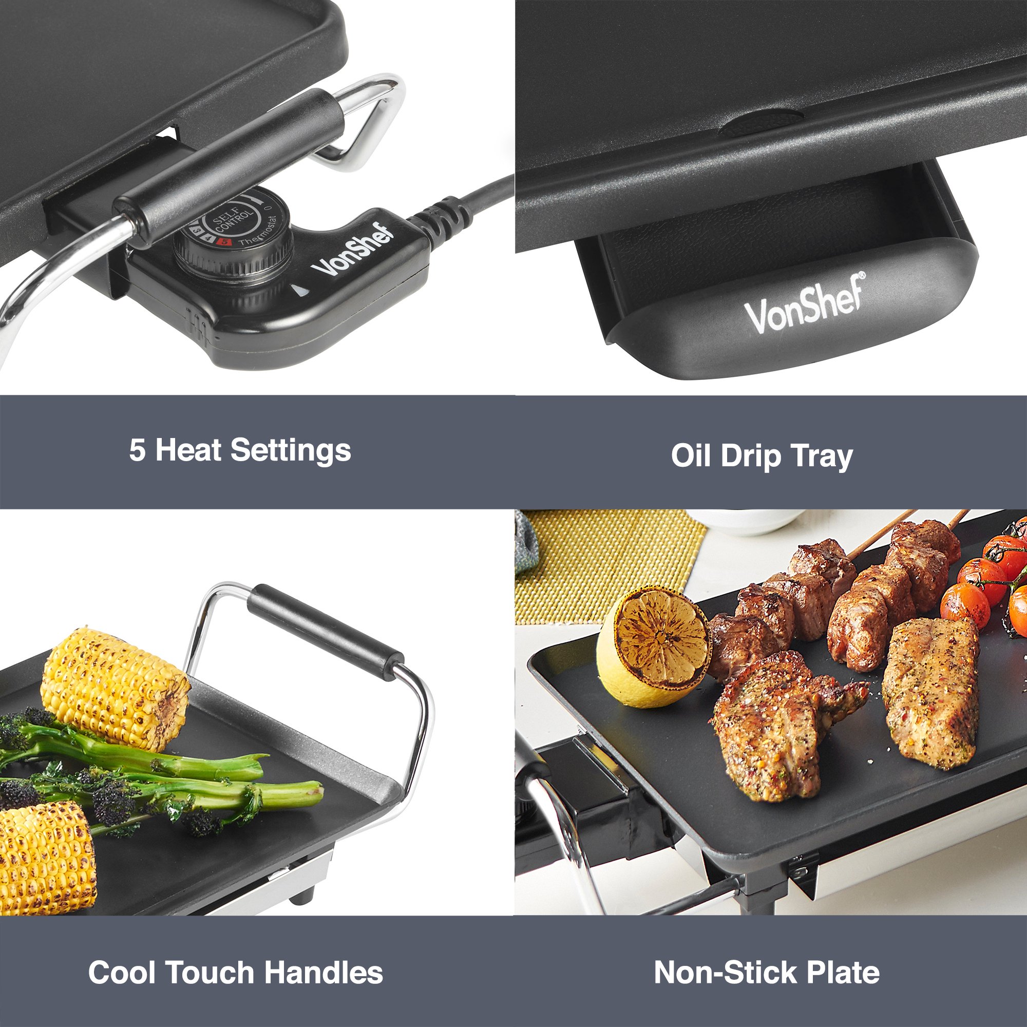 VonShef XL 2000W 70x23cm Non-Stick Teppanyaki Grill - 8 Spatulas - Image 3
