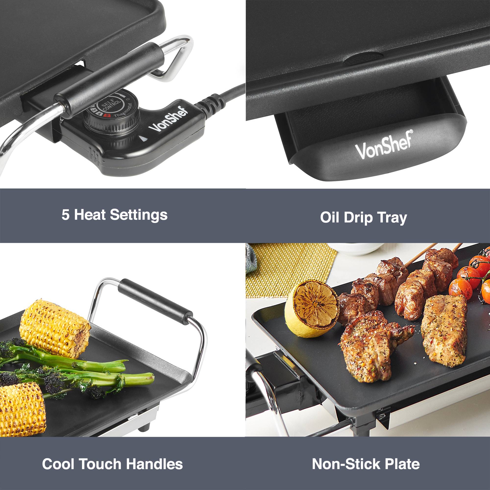VonShef XL 2000W 70x23cm Non-Stick Teppanyaki Grill - 8 Spatulas - Image 3