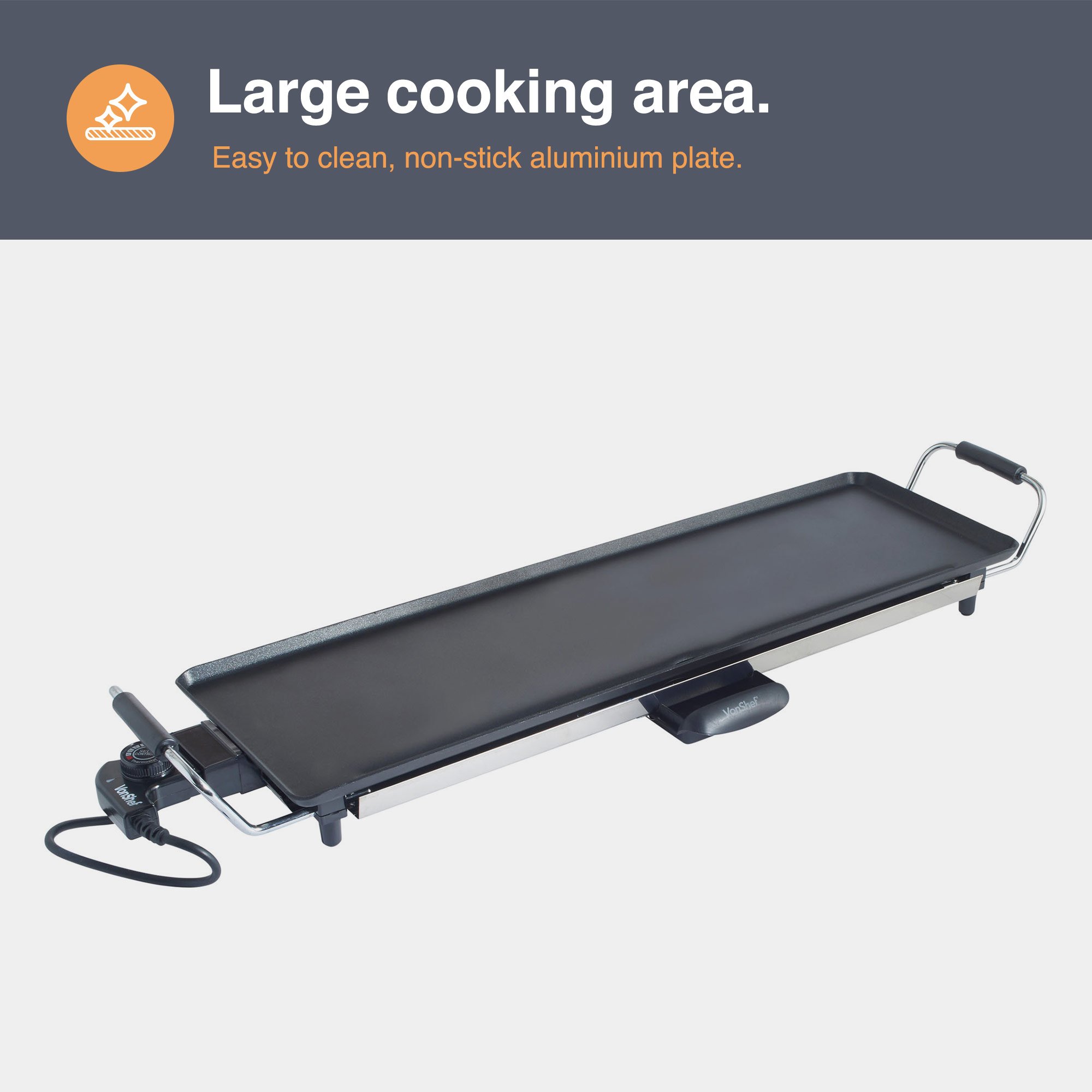 VonShef XL 2000W 70x23cm Non-Stick Teppanyaki Grill - 8 Spatulas - Image 4